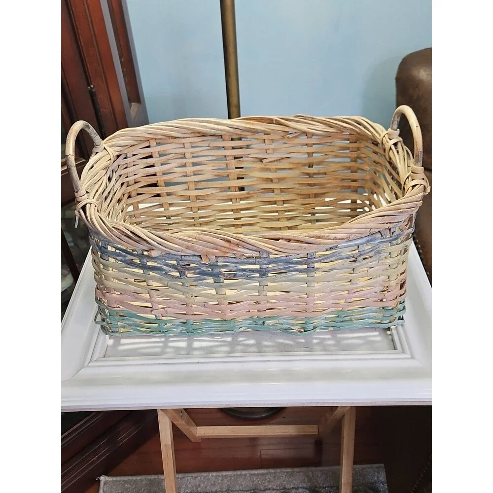 Woven Natural and Pastel Rectangular Storage Basket Set